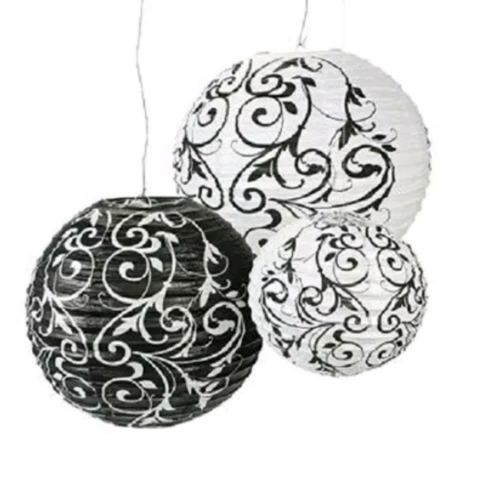 Set of 9 Paper Lantern Black and White Dam